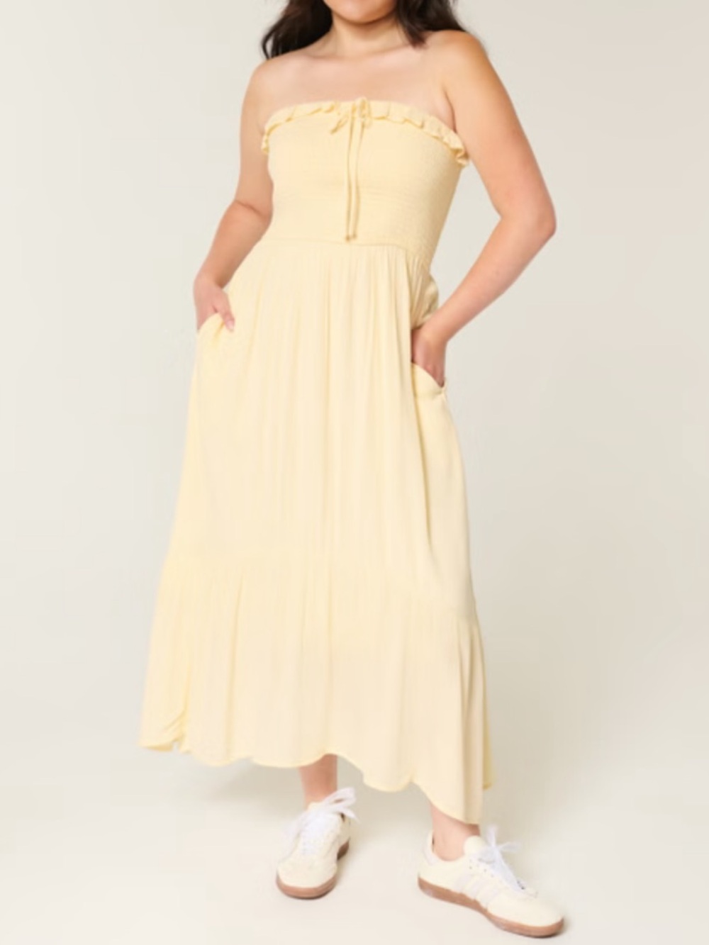 Hollister Cream Smocked Strapless Ruffle Maxi Dress size XXL P